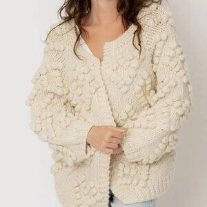 NWT Chicwish Ivory Chunky Knit Your Love Pom Pom Cardigan